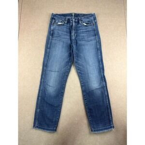 7 For All Mankind Jeans Womens Size 28 Blue Ankle‎ Straight Mid Rise Frayed Hem